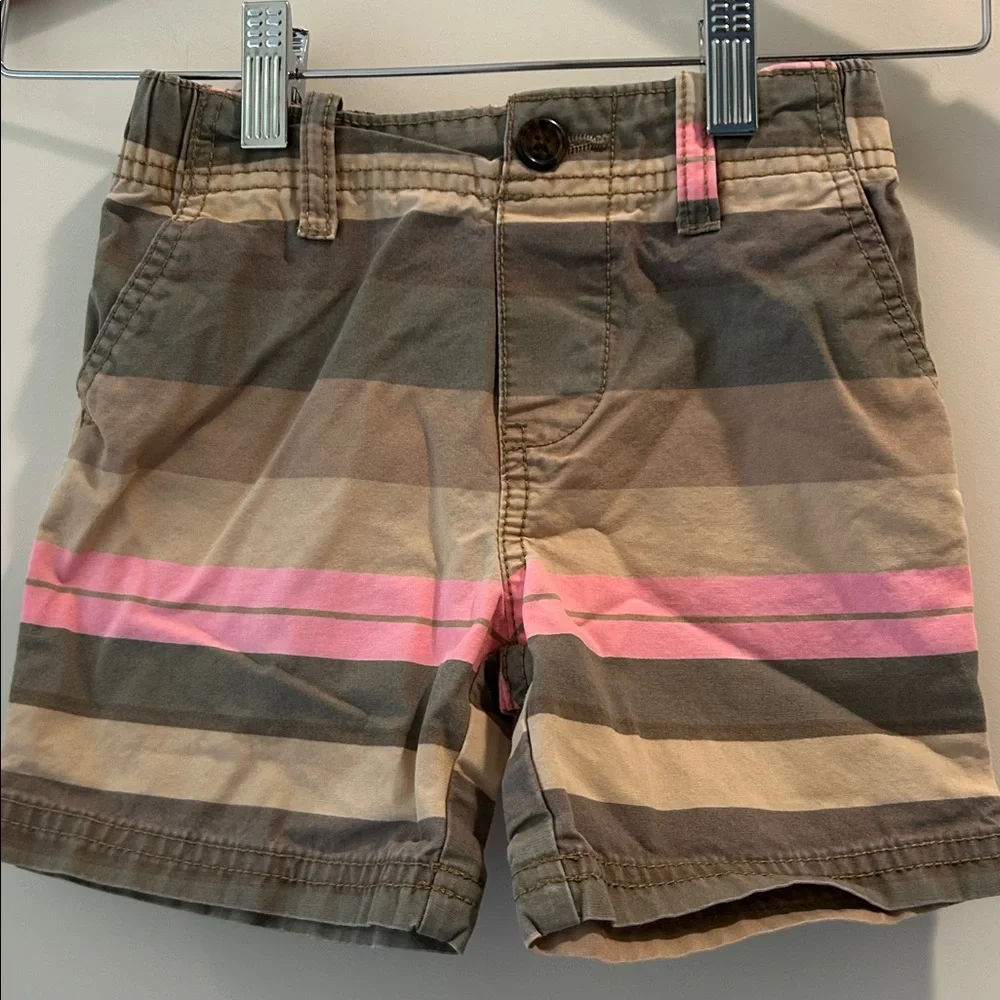 Carter’s Kids wide horizontal Striped Cotton Shorts faux fly Pink beige size 3T